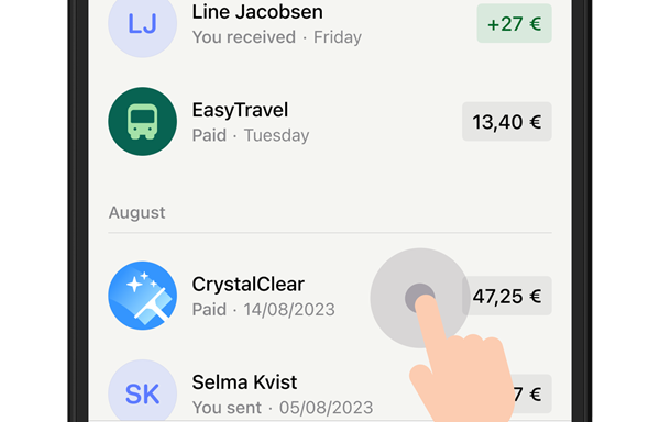 MobilePay activity tab