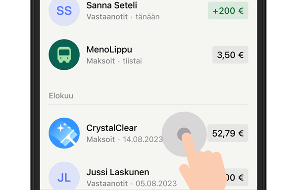MobilePay activity tab Finnish