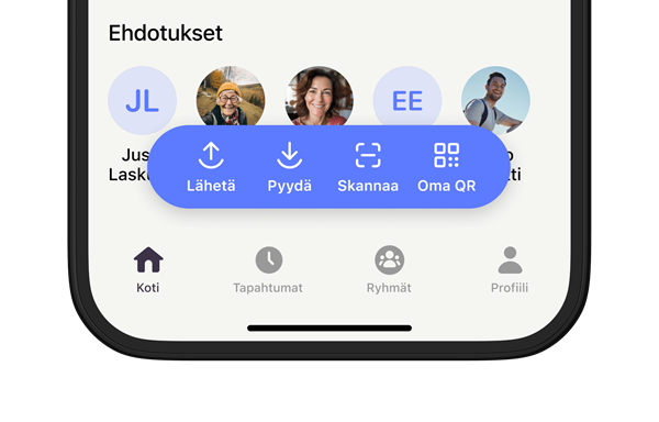 MobilePay tab bar in Finnish