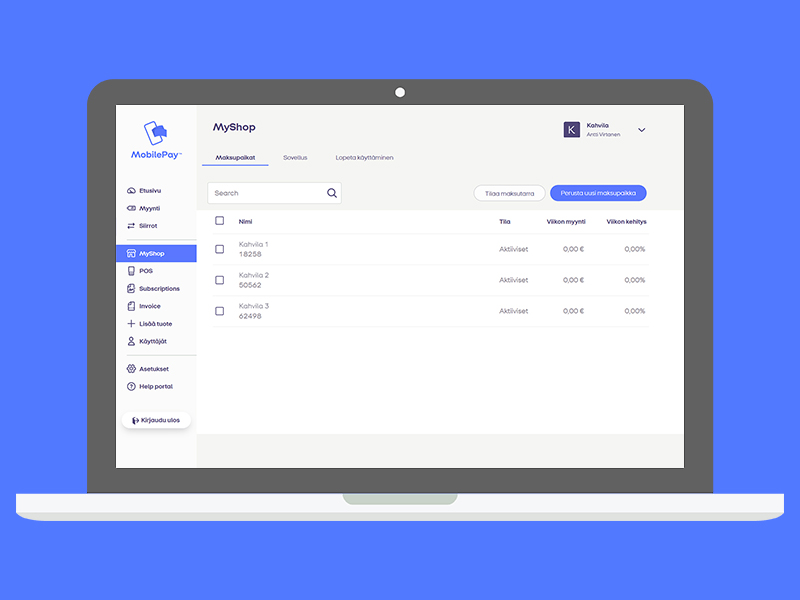 MobilePay-portaalin MyShop-tuotesivu