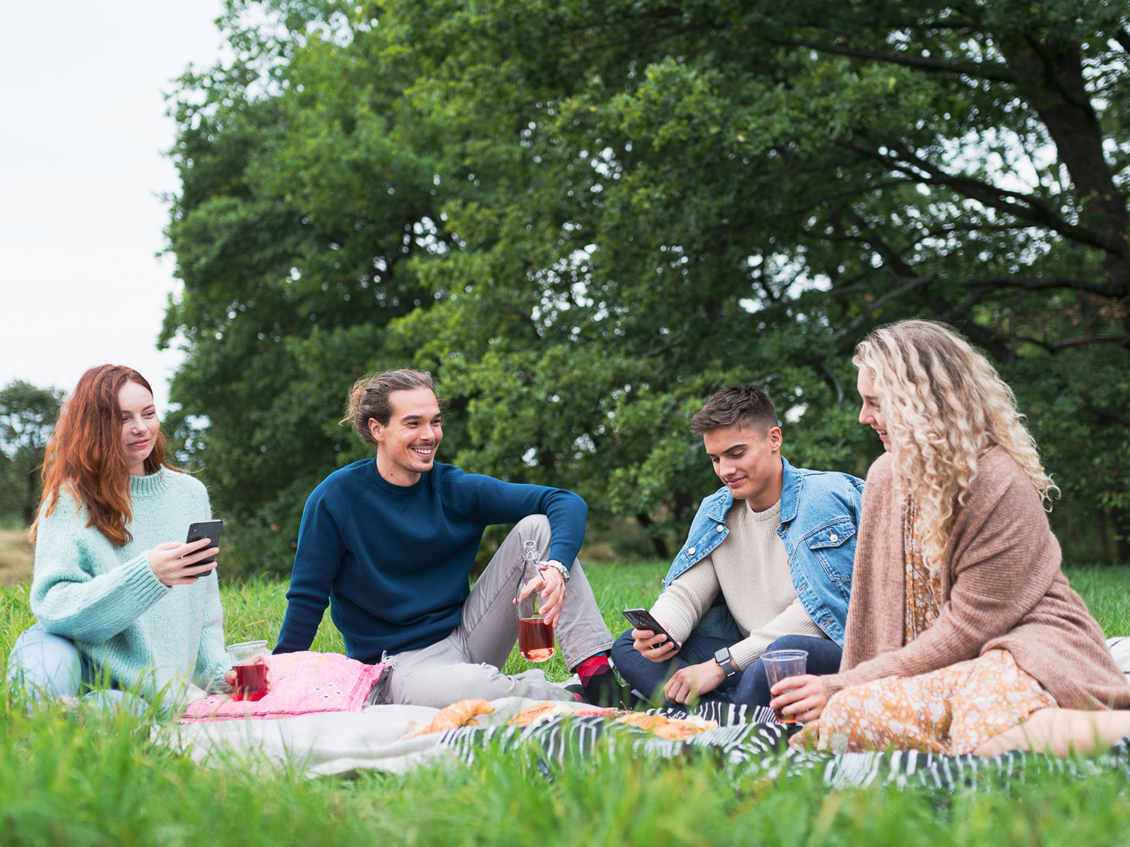 Ystävykset piknikillä puistossa
